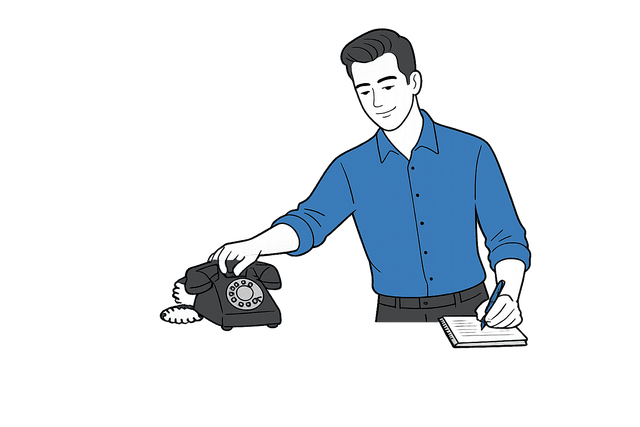 Kai answering a service-business call and taking notes